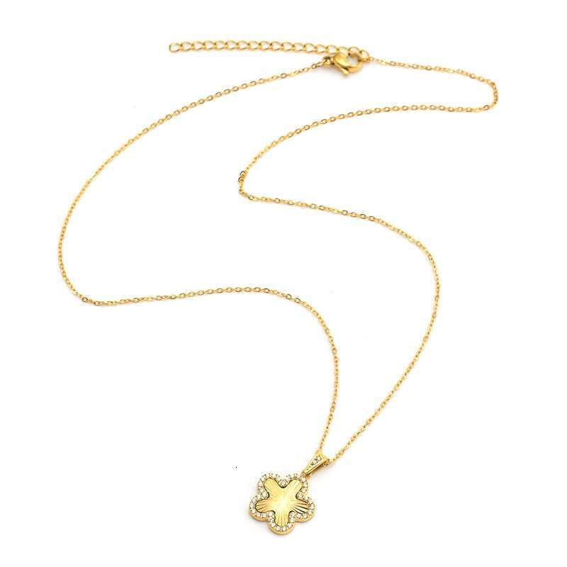 light niche zircon five leaf wer pendant with simple and highend feel dongguan titanium steel necklace non fading jewelry