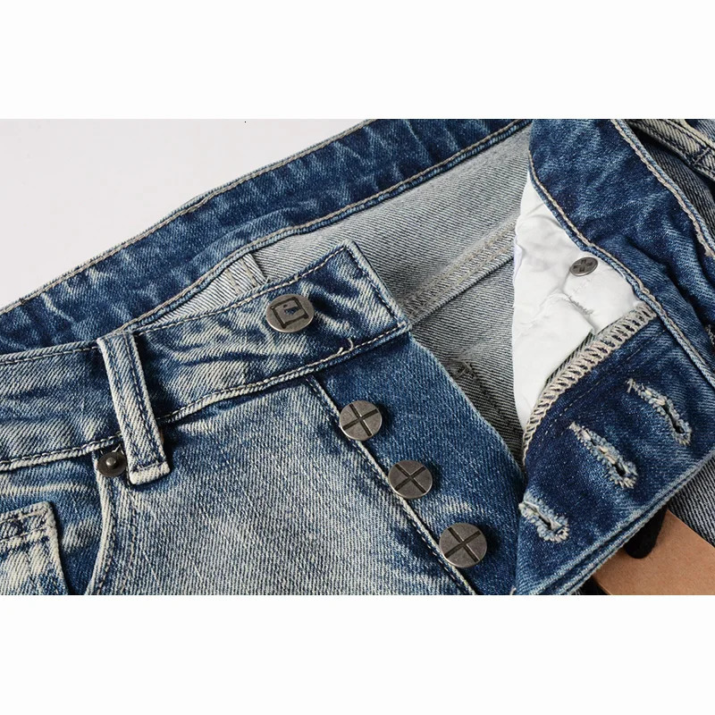 Mens Distressed Washed Light Blue High Street Skinny High Quality Ripped Jeans 241219
