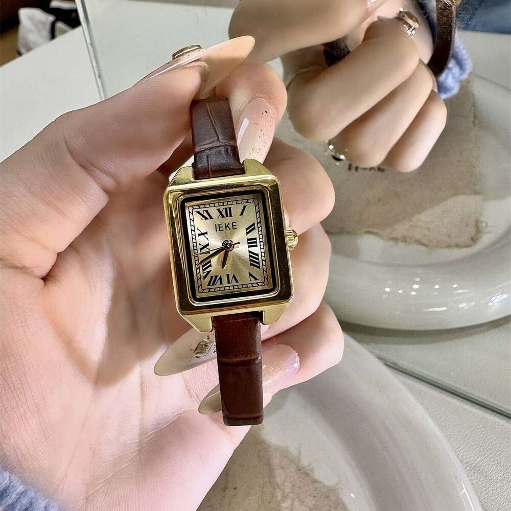 IEKE Super Hot Compact Square Belt for Women, Student, Simple British Style, Roman Design, Genuine Leather Quartz Watch