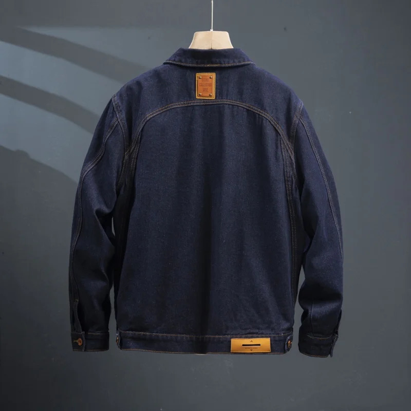 Stitching Contrast Color Denim Coat for Men Japanese Style Workwear Casual Jacket Autumn and Winter Fashion denim Tops 241220