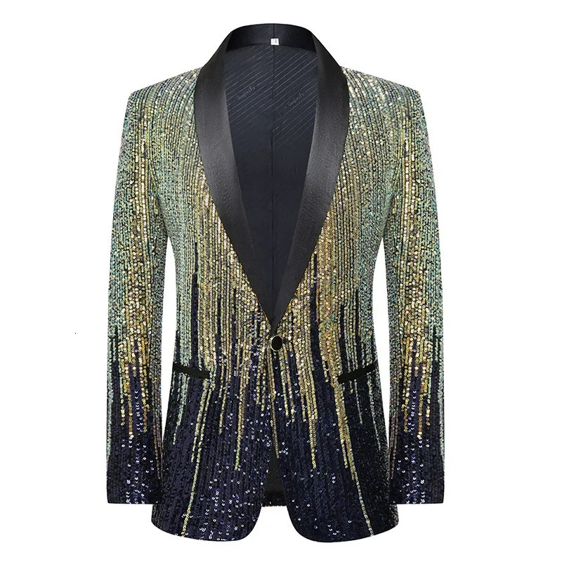 Fashion Mens Jacket Meteor Gradient Sequins Suit Coat Stage Performance Host Wedding Only Blazer 241218