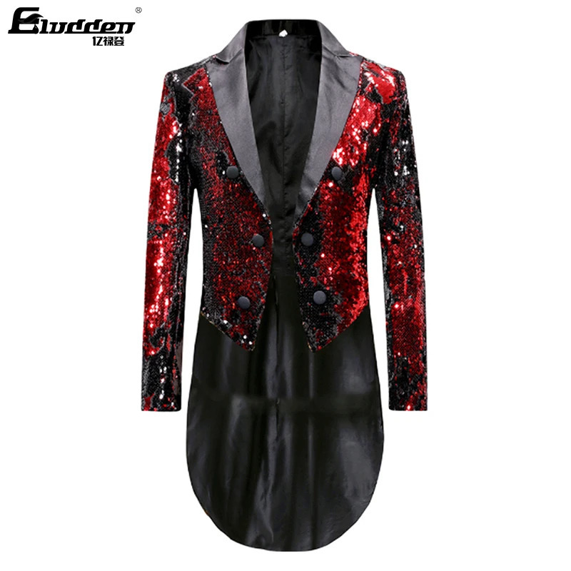 Mens Shiny double sided color Sequins Tuxedo Jacket Slim Fit Tailcoat Dress Coat Swallowtail Dinner Party Wedding Suit Jackets 241218