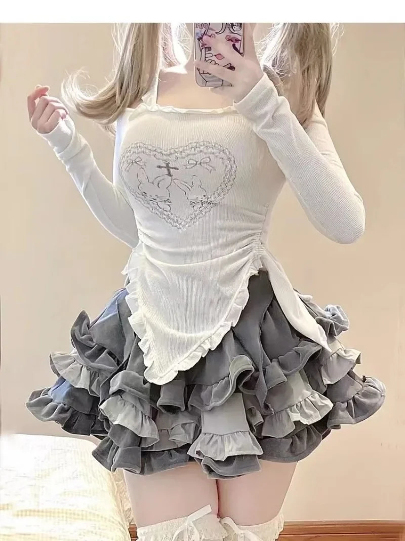 2-piece womens Y2K set shoulder set two-piece set Korean party holiday set sexy clothing set 241219