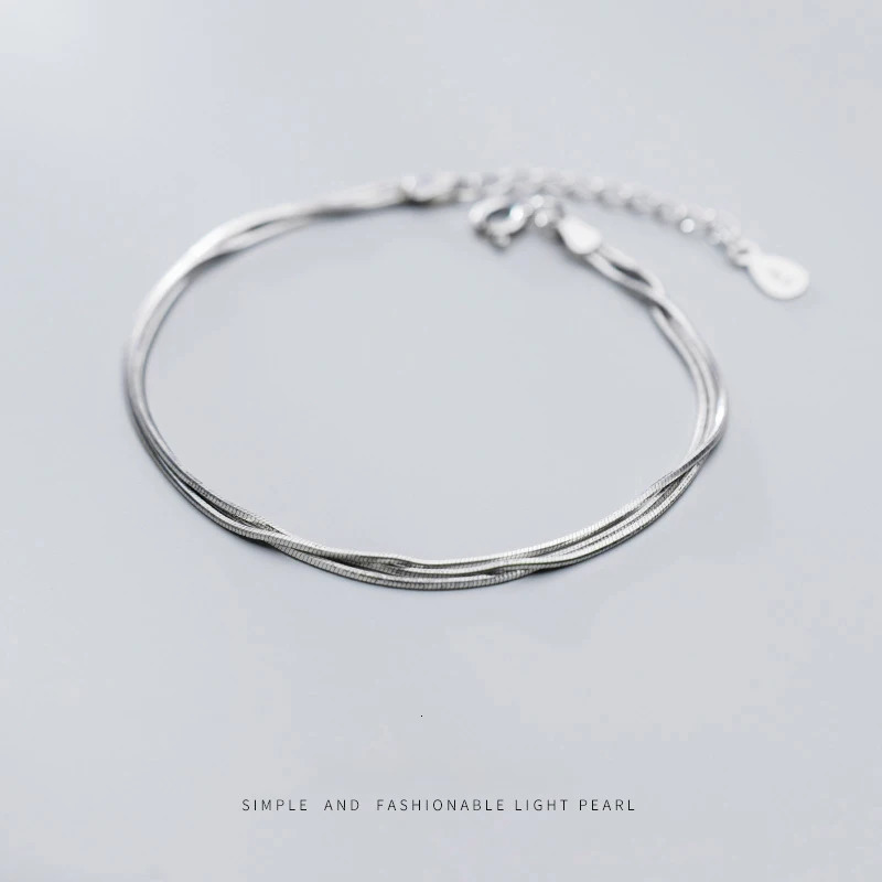 MODIAN 925 Sterling Silver Fashion Simple Three Layer Snake Bone Chain Bracelet For Women Girls Daily Fine Jewelry 241220