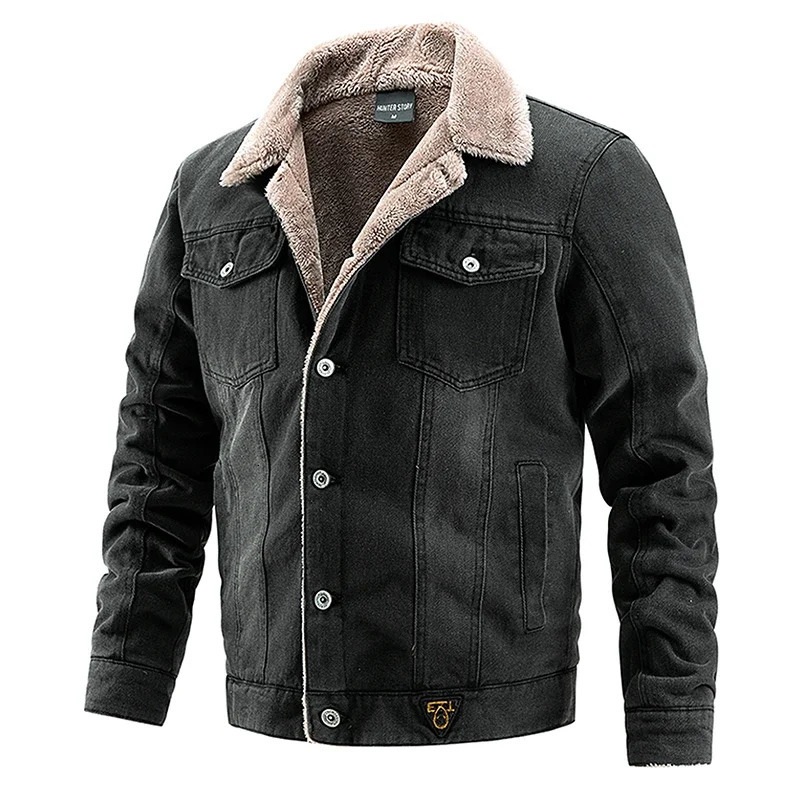 Men Autumn and Winter Denim Jackets Fleece Solid Lapel Fashion Motorcycle Jeans Hommes Slim Fit Cotton Casual Black Blue Coat 241216