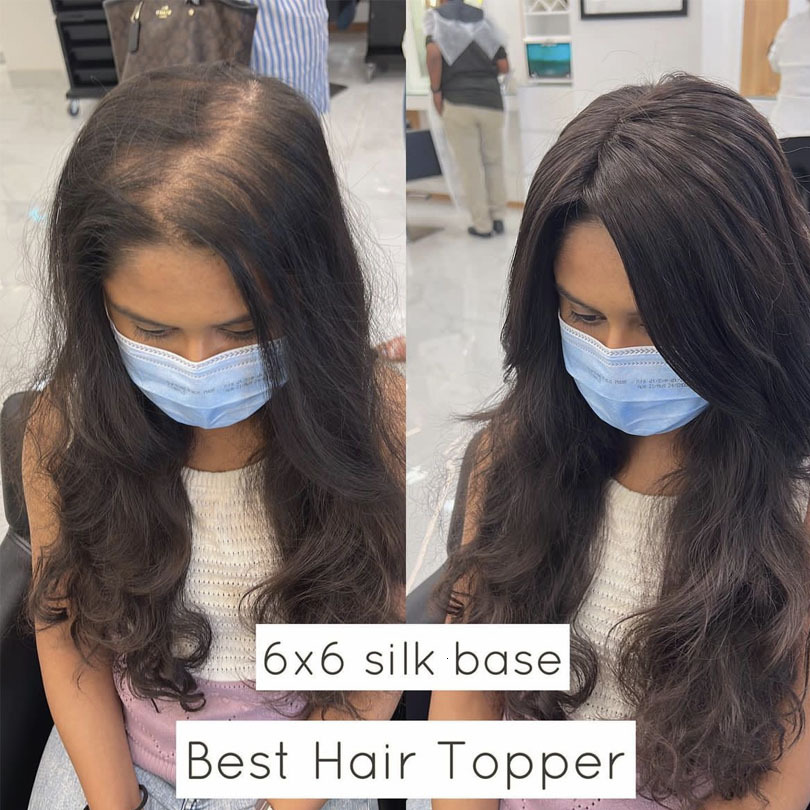 Silk Skin Base Virgin Human Topper For Women With 4 Clips In Hair Toupee Wavy Fine Hairpiece Real Scalp Top