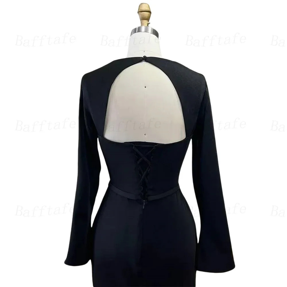 Bella Black Satin Prom Dresses Detachable Shawl Mermaid Wedding Dress Elegant Long Sleeves Customized Vestidos De Fiesta 241217
