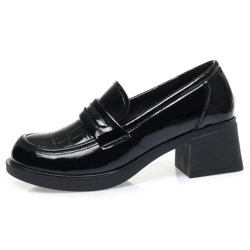 Women Loafers Non-slip Thick Heel Casual British Women Spring Shoes Lace-up Genuine Leather Women Shoes Medium Heel