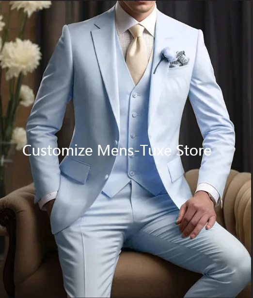 Elegant Wedding Mens Suits Blazer Slim Fit 3 Pcs Jacket Pants Vest y Costume Homme Formal Party Male Clothing 241218