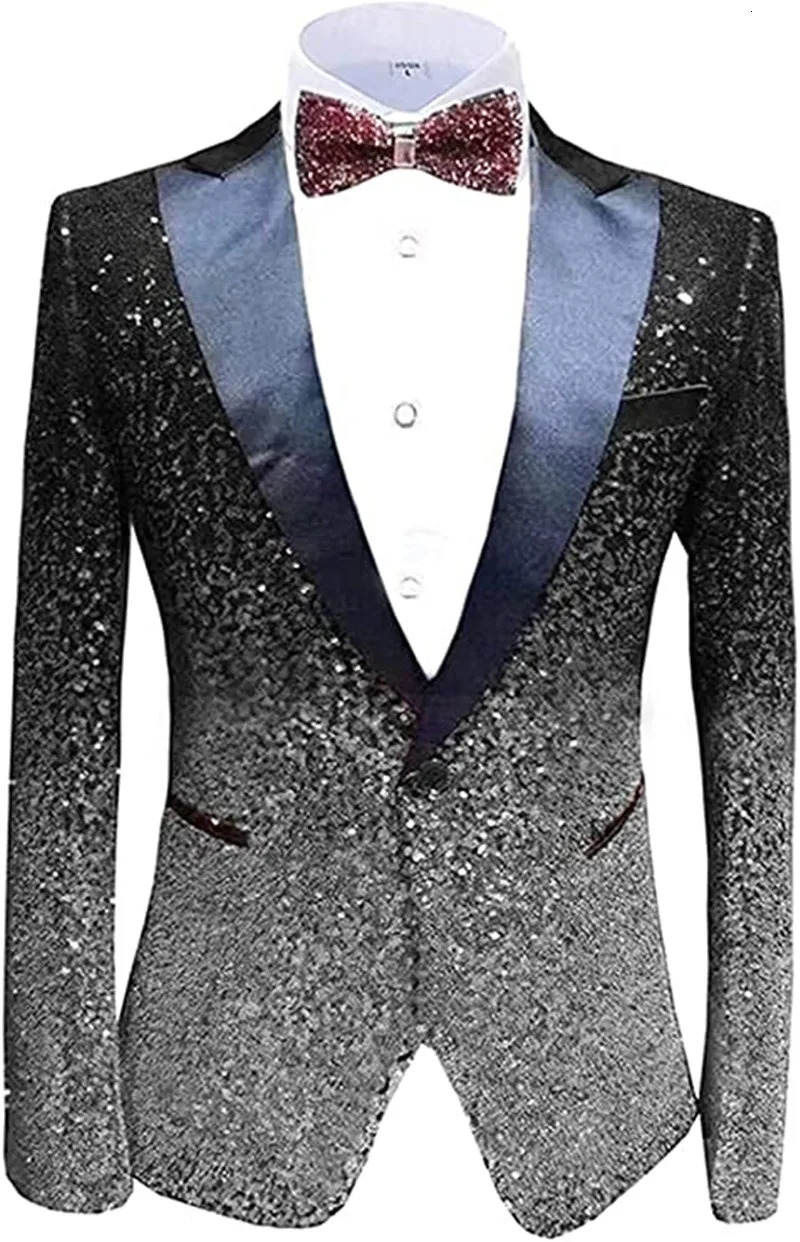 1 Piece MenS Suit Coat Dennis dress Sequins Blazer Formal Business Host Jacket for Men Just One Button 241218