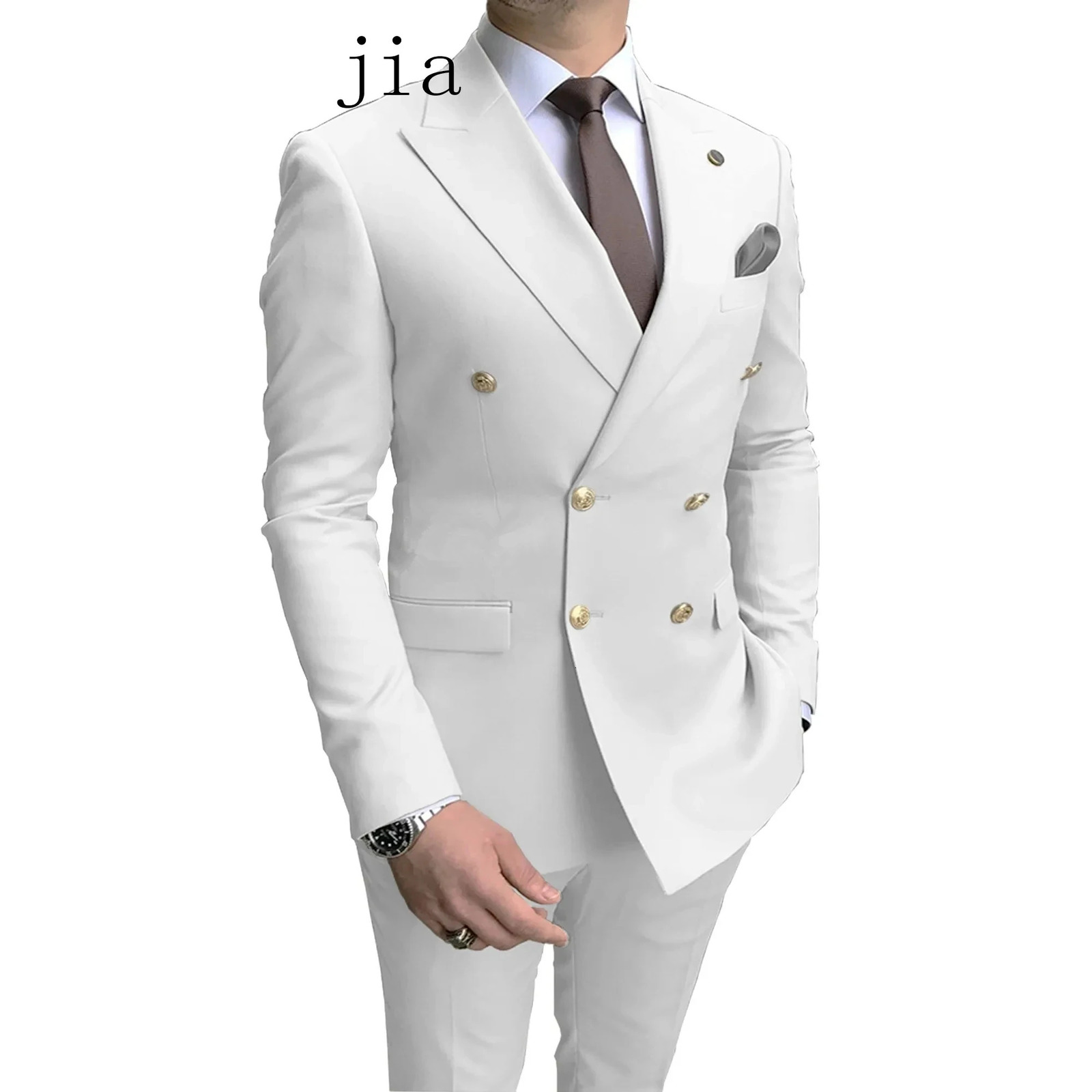 2024 Fashion Mens Business Double Breasted Solid Color Suit Coat Male Slim Wedding 2 Pieces Blazers Jacket Pants Trousers 241220