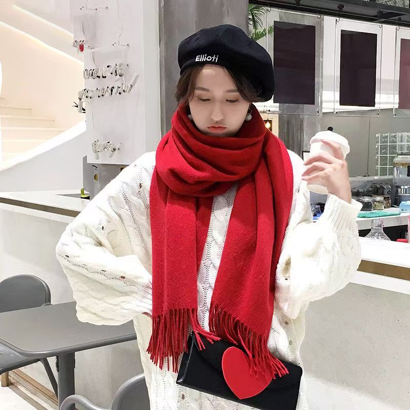 T027 wool scarf female autumn and winter new Korean version double-sided plus velvet warm student long solid color versatile neck shawl