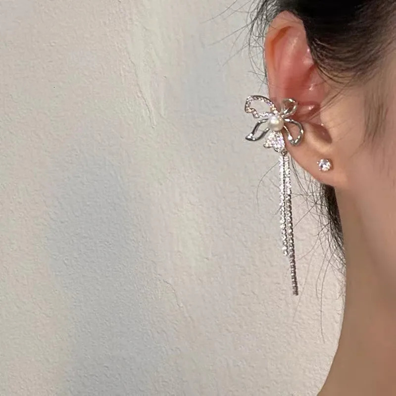 Sparkling Zircon Flower Butterfly Ear Cuff Without Piercing Tassel Clip Earrings for Women Simple Ear Clip Fine Jewelry 241220