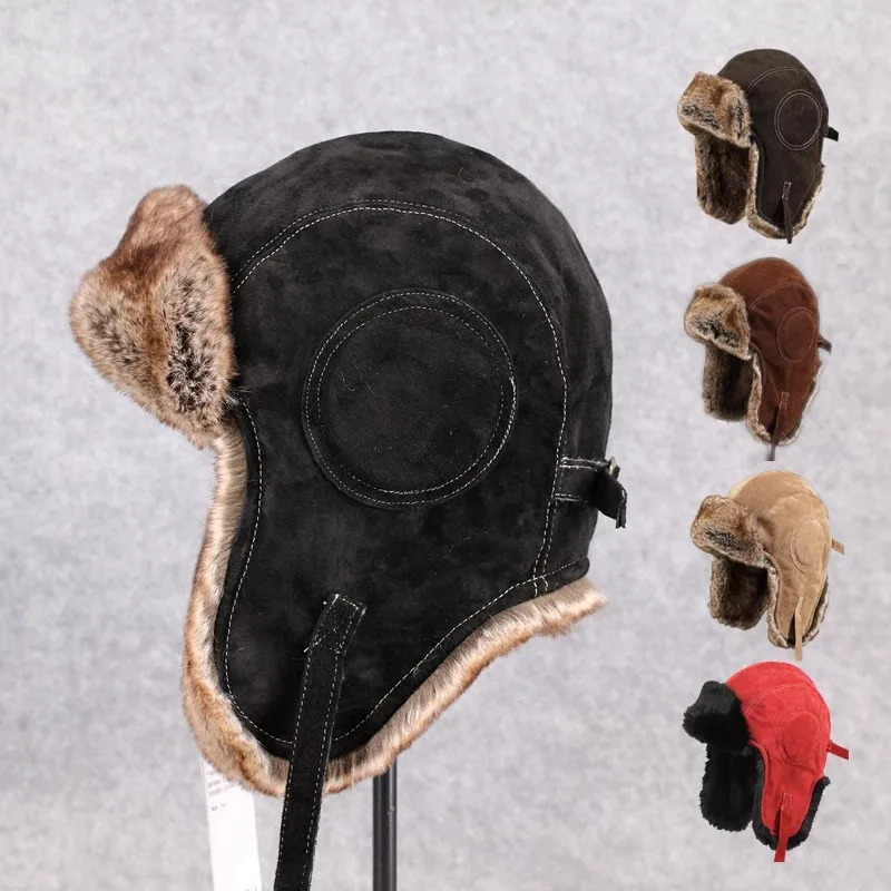 Winter mens lightning hat ear skiing motorcycle refrigerated cotton hat winter genuine leather fur hat TB1736 241220