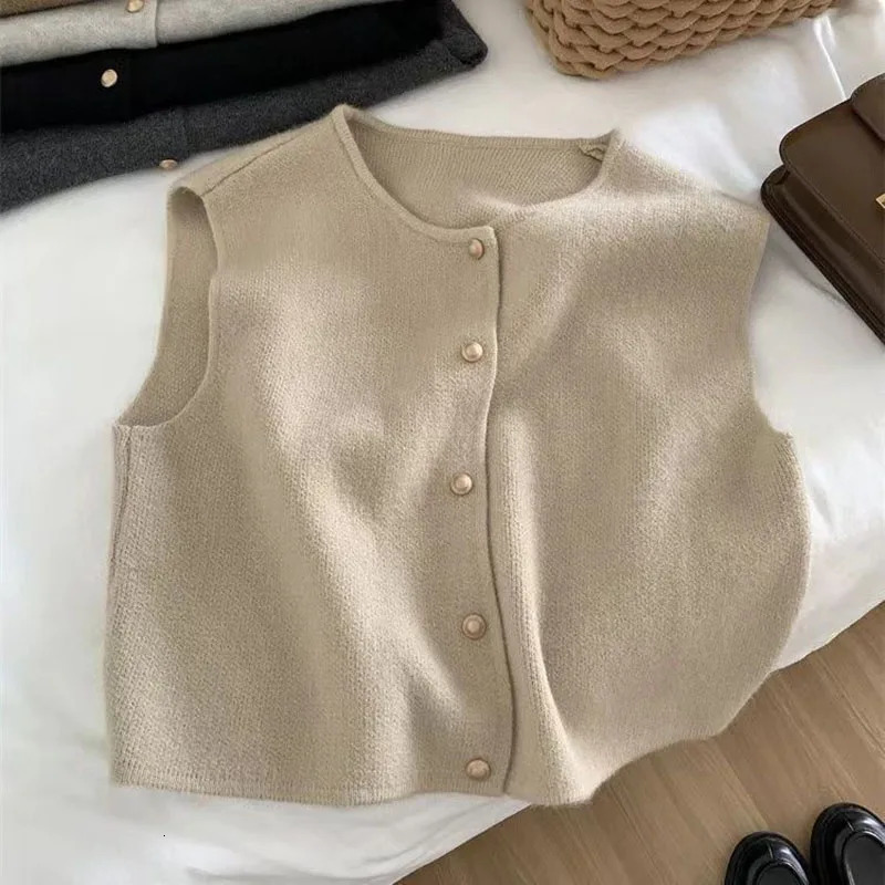 Women Cardigan Korean Elegant Knitted Sleeveless Vest Female Casual Sweater Tanks Fashion Slim Ladies O Neck Y2K Tops 241220