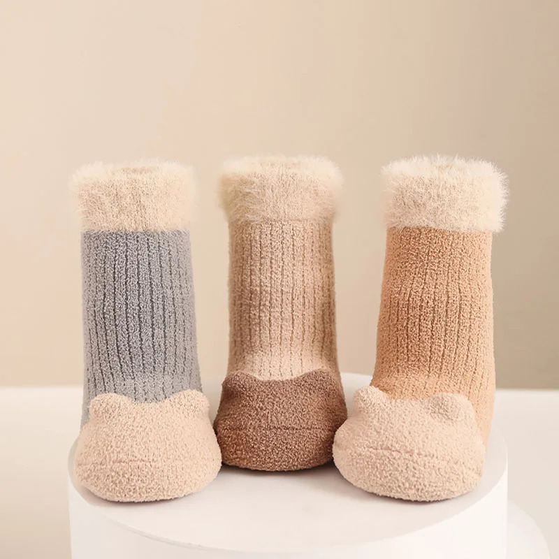 3 pairs of million dollar winter childrens socks cute 3D glasses for girls ear socks for children warm wool pads on tube socks 241220