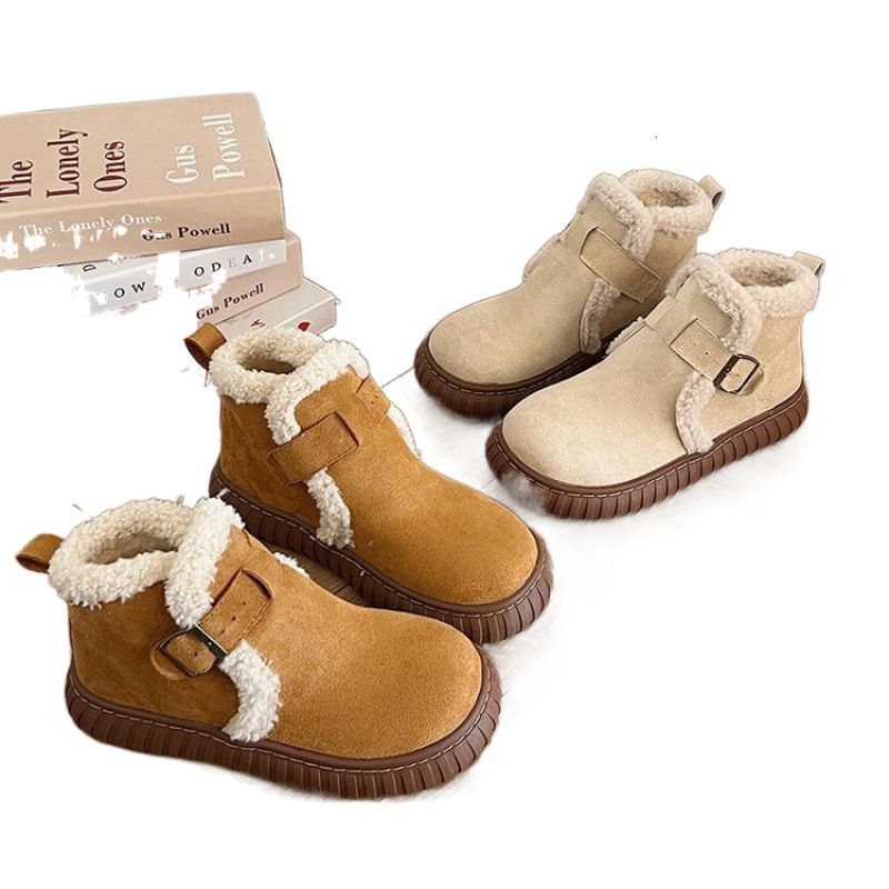 Brown snow boots for women's autumn and winter Bocken shoes with plush and thick fur, round toe thick sole, warm short cotton boots