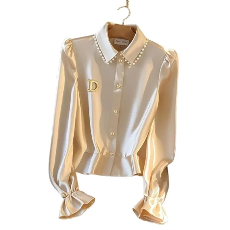 Satin Casual Womens Blouses SpringSummer Solid Korean Shirts Slim Fit Long Sleeves Top Women Clothing Sales 241218