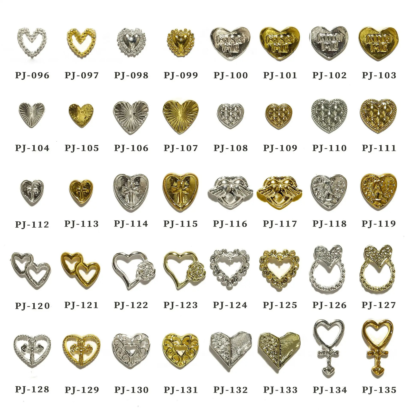 100pcs/lot 3D Alloy Gold Hollow Love Heart Cross Rivets Studs Metal Manicure Nail Art Accessories DIY Nail Decoration Charms 241220