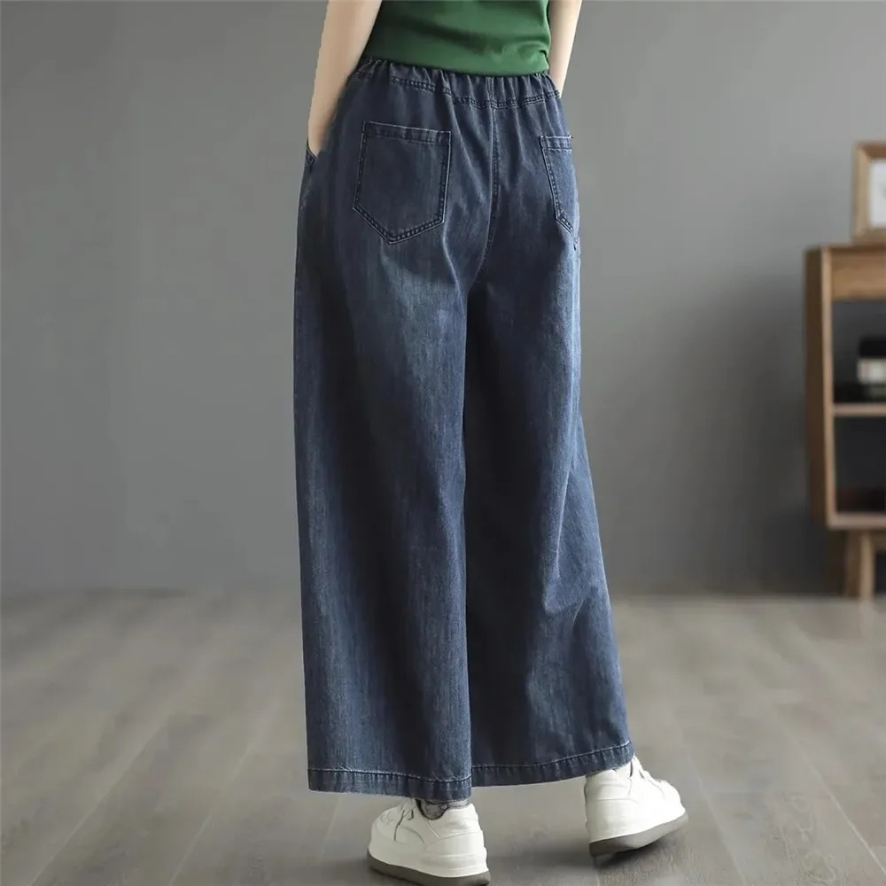 Oversized Wide Leg Jeans WomenS Casual Wash Denim Pants Vintage Loose Elastic High Waist Straight Trouser Fashion Jeans Femme 241220