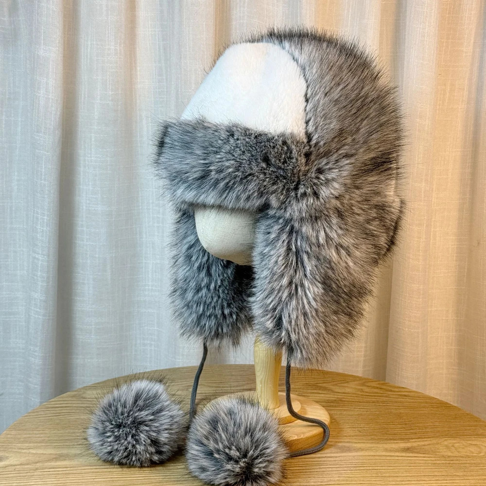 Womens faux mink fur plush hat for winter warmth plus velvet thick pilot hat for outdoor skiing ear protection hat Leifeng hat 241220