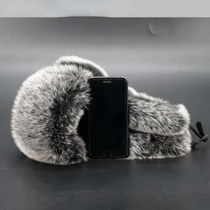 Artificial fox fur winter hat with ear flaps warm snow hat Russian thick hat bomber hat 241220