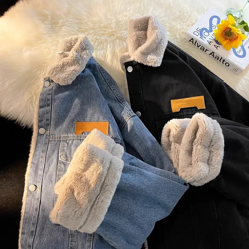 Thick Warm Lamb Fleece Lined Denim Jacket Men Winter Windbreaker Jackets Outwear Jeans Coats Male Multi-pockets Cowboy Clothing 241220