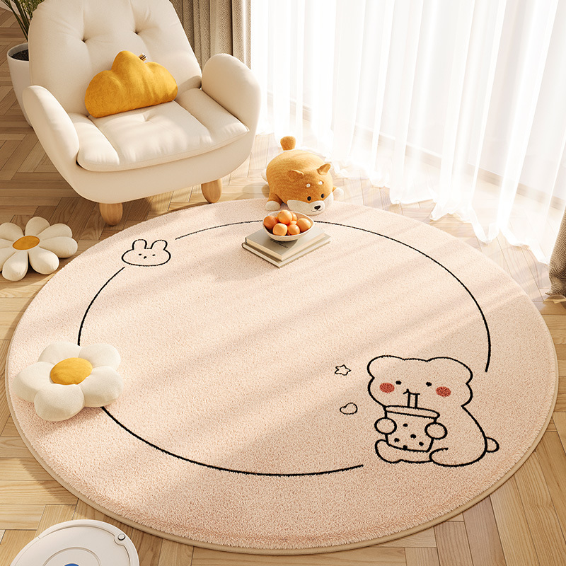 Round Carpet Living Room Light Floor Mat Free Maintenance Sofa Cushion Balcony Bedroom Rocking Swivel Chair Foot H260226
