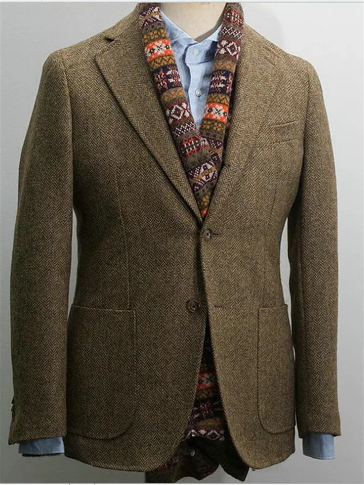 1 Pieces Herringbone Single Breasted Slim Fit Casual Mens Blazers Sets Wool Coat for Men y ner Male 241218