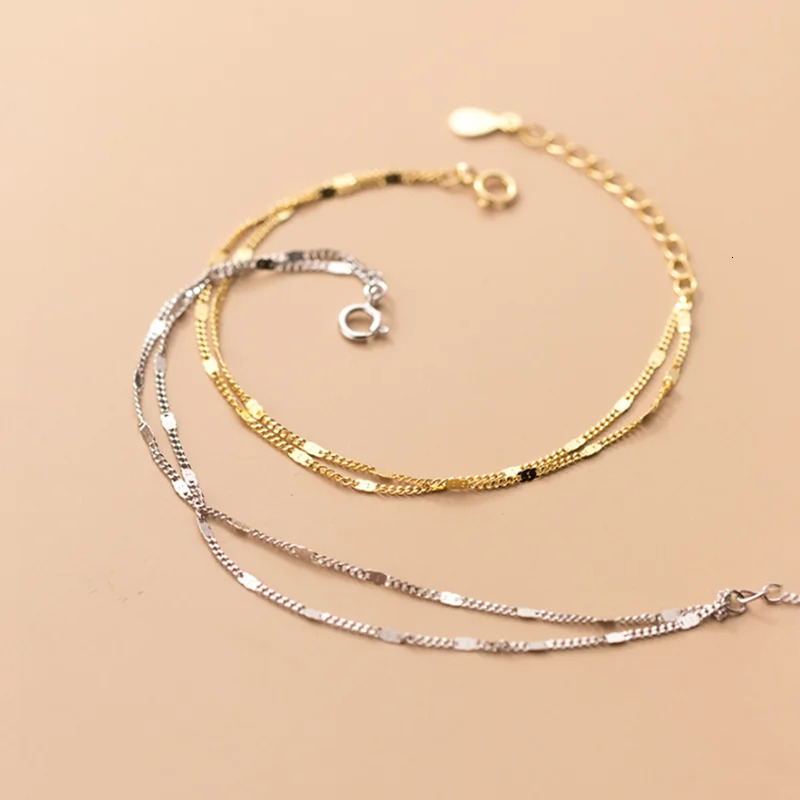 WOOZU Genuine 925 Sterling Silver Simple Delicate Double Chain Layer Charm Bracelet For Fashion Women Party Punk Jewelry Gift 241214