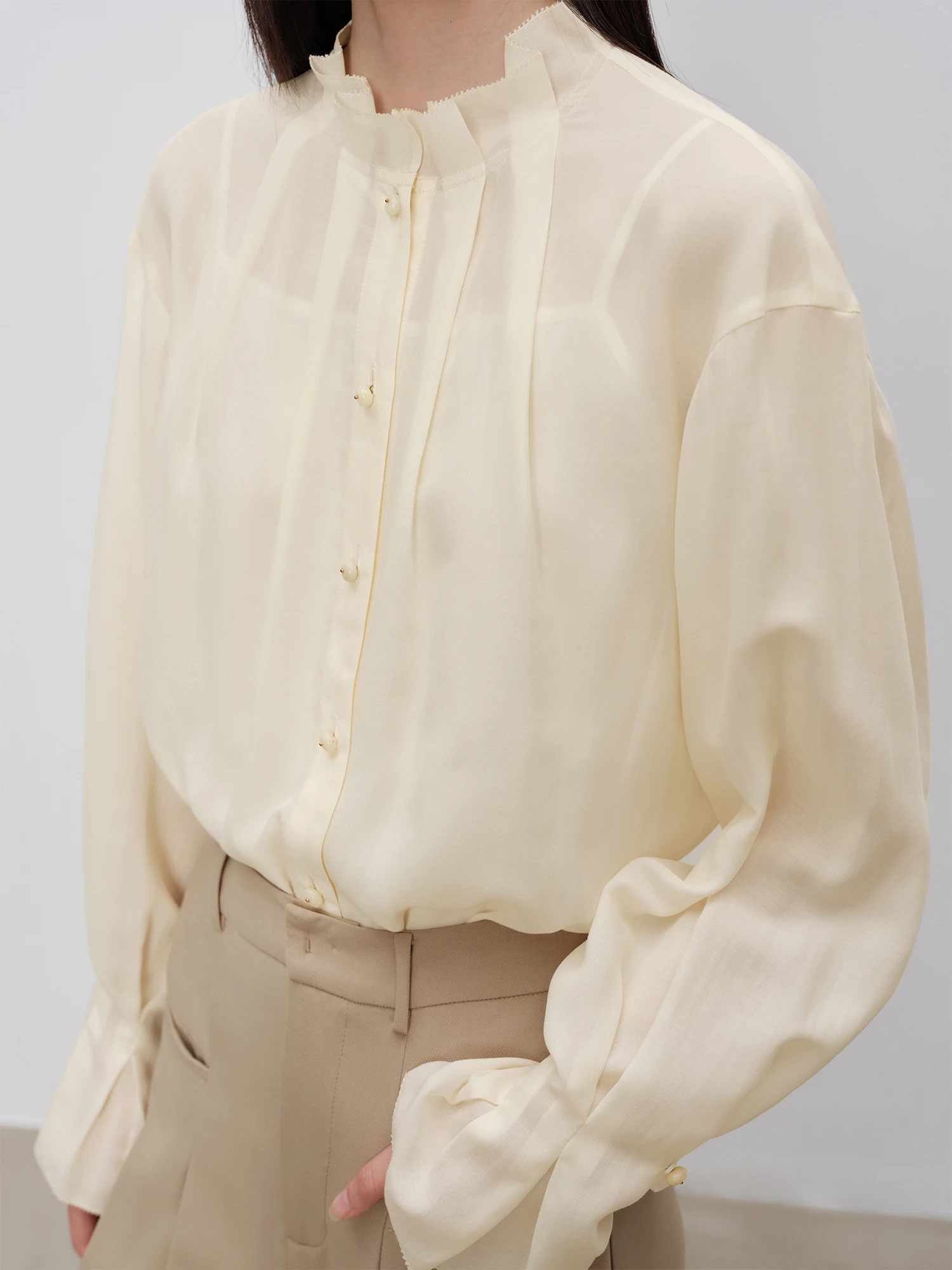 ZIQIAO Mulberry Silk French Style Elegant Versatile Shirt For Women Autumn Casual Lotus Sleeve Office Top 24ZQ93034 241218