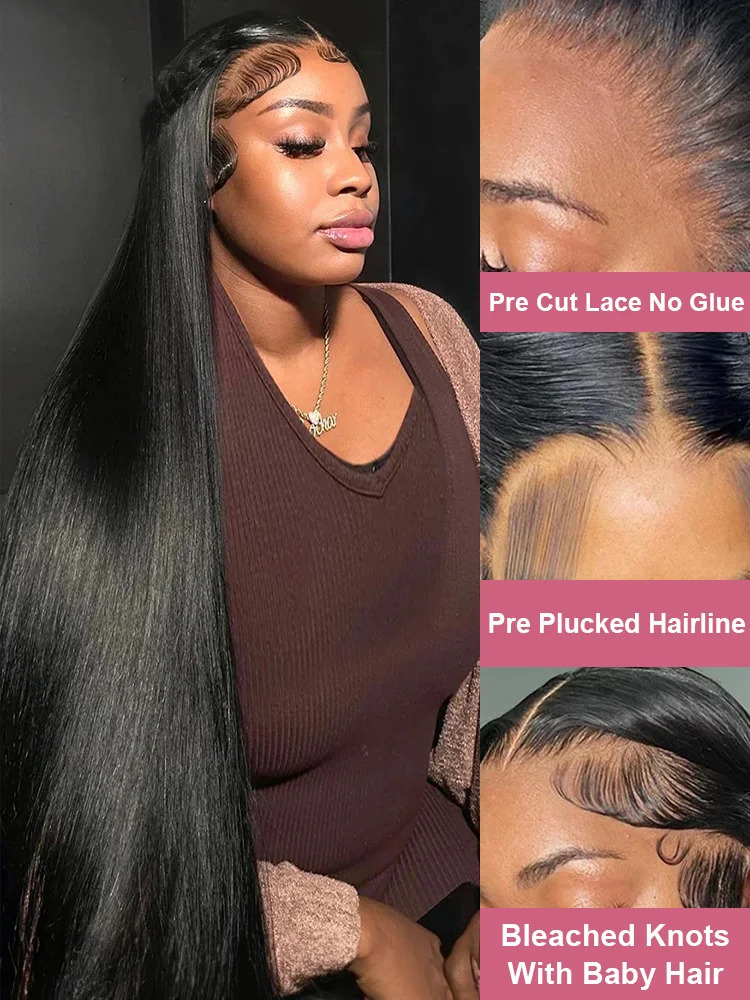 46 50 Inch 13X4 13X6 HD Transparent Bone Straight Lace Front 200 Density Brazilian Human Hair Wigs For Women