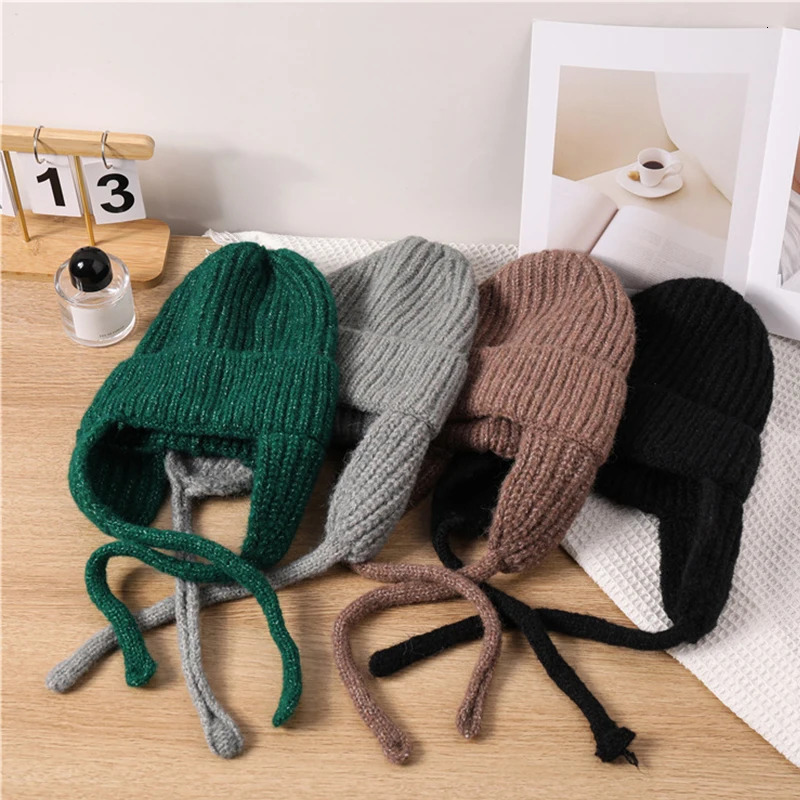 Winter Wool Hats Solid Color Fashion Earmuffs Knitted Hats Men And Women Riding Hats Warm And Comfortable Winter Hats 241214