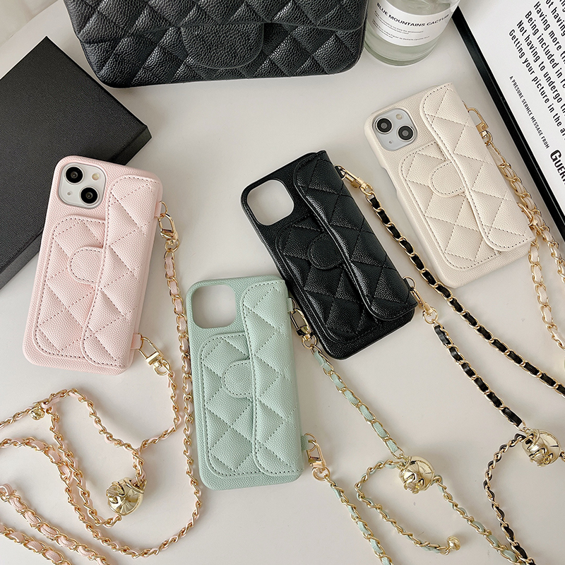 Phone Case Designer iPhone Case For iPhone 16 Pro Max 15 Pro Max 14 13 12 15 Plus 16 Plus Case Wallet Card Holder Crossbody Leather Caviar Quilted Case Chain Straps