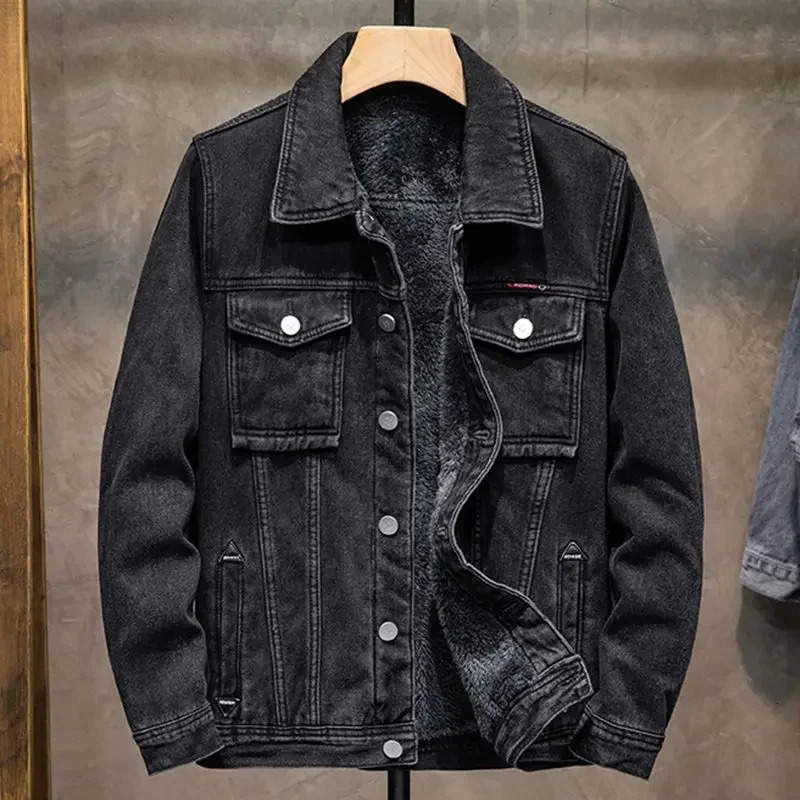 Denim Jackets Man Warm Trendy Loose Cow Coat for Men Padded Joker Outwear Aesthetic Winter Outerwear Size L On Board Y2k Worn 241216