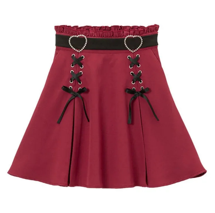 Y2k Aesthetic Harajuku Style Sweet Girl High Waist Mini Bandage Skirt Slim Women Solid Streetwear Gothic Jk Saia Feminina 241217
