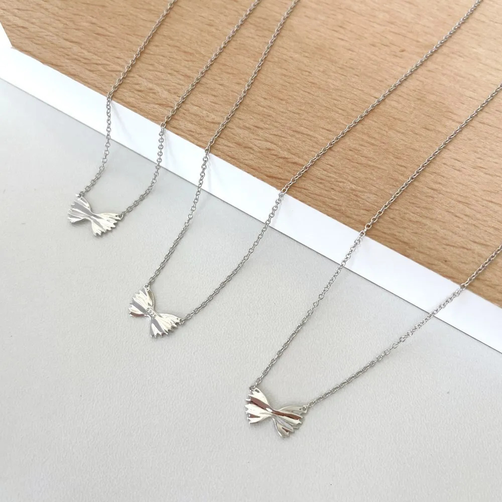 S925 Bow Silver Pendant Personalized Temperament Necklace Ins Style Collar Chain Jewelry 241220