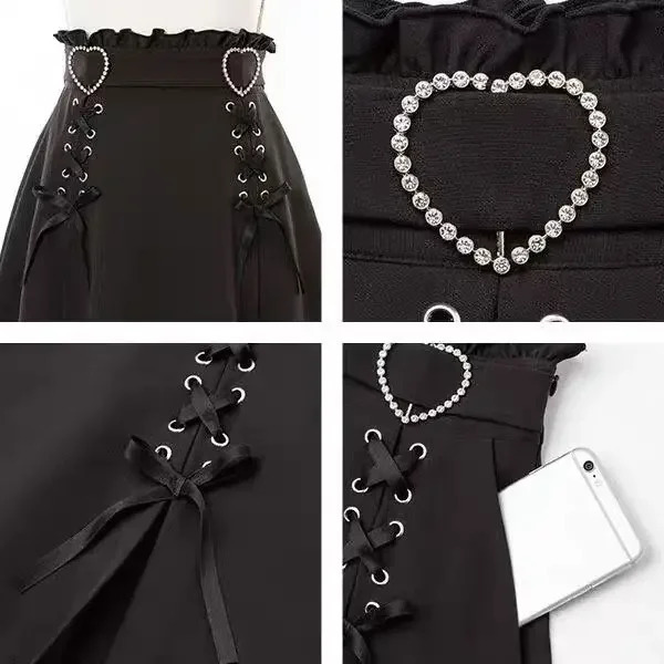Y2k Aesthetic Harajuku Style Sweet Girl High Waist Mini Bandage Skirt Slim Women Solid Streetwear Gothic Jk Saia Feminina 241217