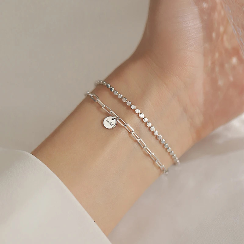 MIQIAO 925 Sterling Silver Double Layer Lucky Chain Round Womens Bracelet On Hand Simple Female Fashion 241220
