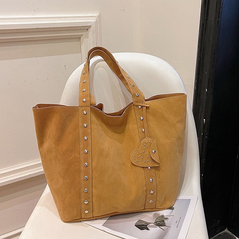 Bag New Tote Fashionable Frosted Suede Shoulder Bag, Casual Versatile Rivet Handbag