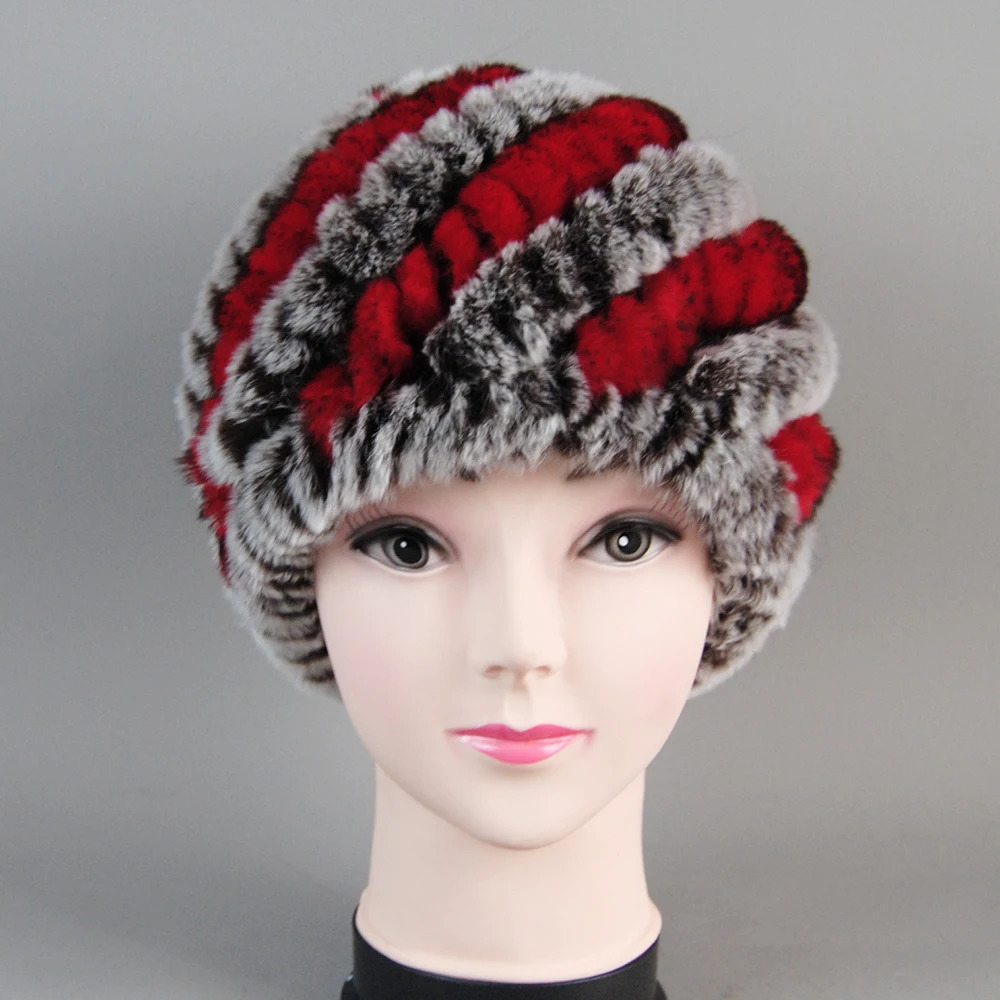Women Winter Warm Real Rex Rabbit Fur Hat Snow Cap Winter Hats for Women Girls Real Fur Knit Skullies Beanies Natural Fluffy Hat 241214