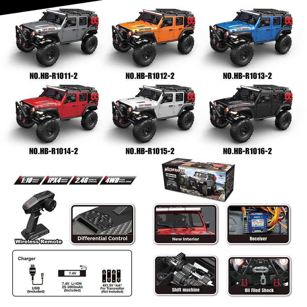 1/10 RC Car HB RTR R1011 Remote Control Vehicle 2.4G Full Proportional Rock Crler LED Light 4WD Off-Road Climbing Truck ToysXJ241221