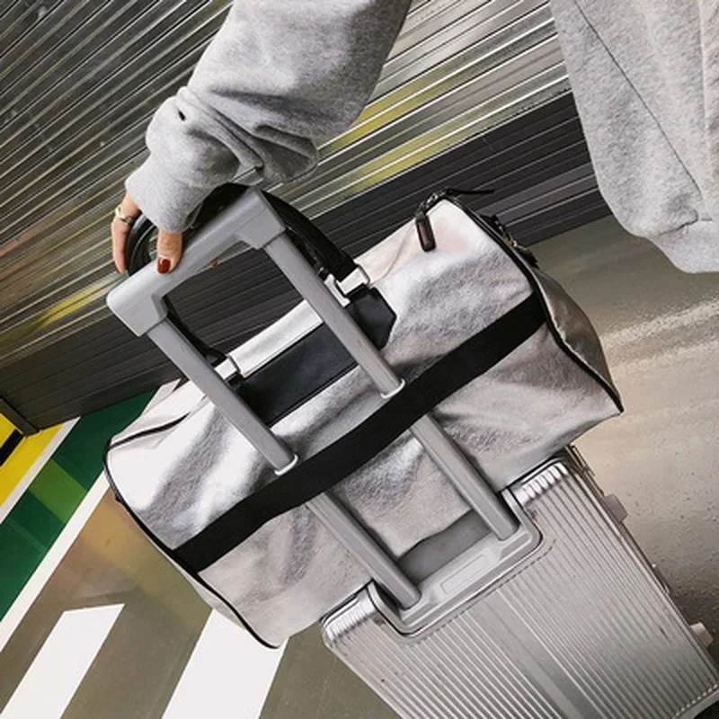 Silver sports bag womens travel bag with tags luggage fitness bag womens fitness bag womens fitness bag 241220