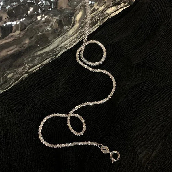 Real 925 Sterling Silver Shiny Geometric Chokers Necklaces for Women Trendy Fine Jewelry Minimalist Enchanting Accessories 241220
