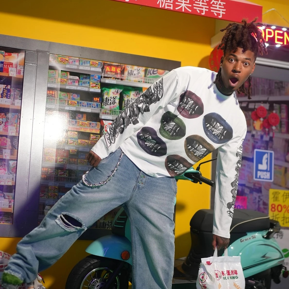 Y2K Long Sleeved T Shirt Men Women Harajuku Hip Hop Lips Teeth Graphic Printed Sleeves Gothic Oversized Tops Clothing 241217