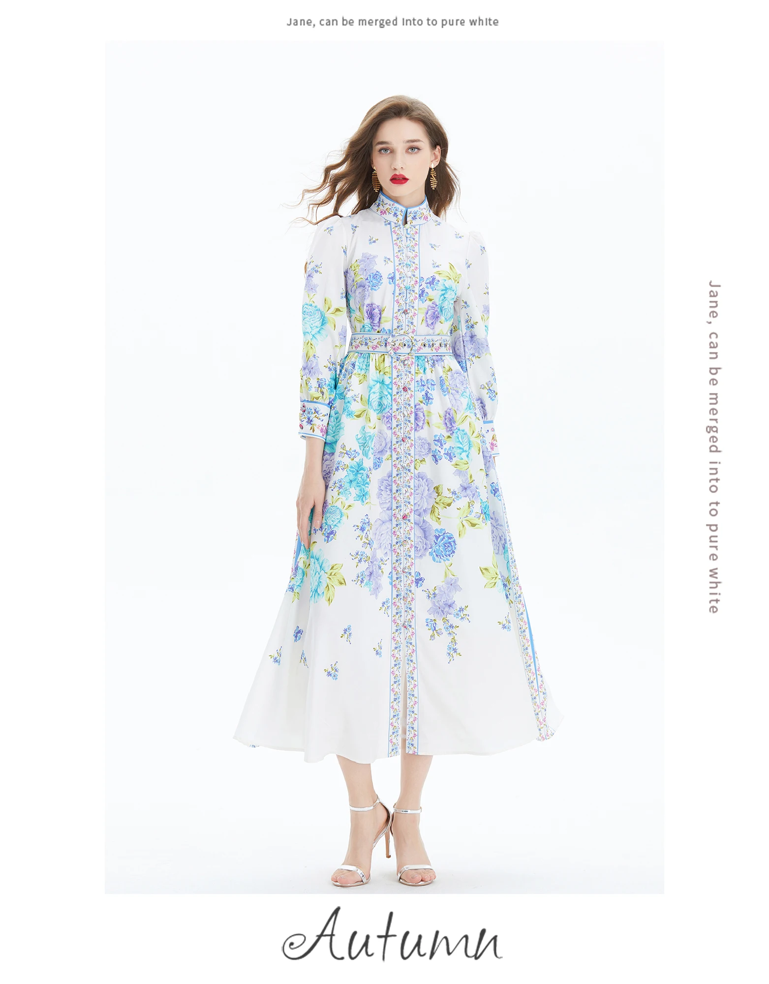 New Women Dresses Casual Court Style Drseses Women 2025 Early Spring Autumn New Palace Flower Print Dress Long Sleeved Beach Waist Wrap Chic Vestidos