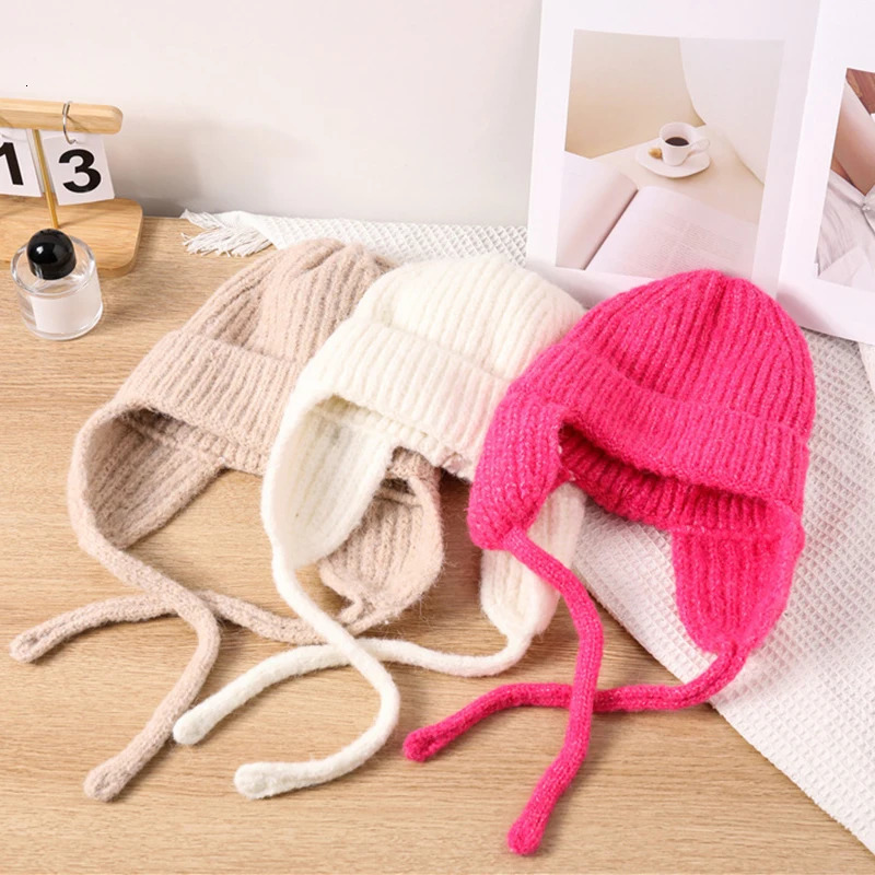 Winter Wool Hats Solid Color Fashion Earmuffs Knitted Hats Men And Women Riding Hats Warm And Comfortable Winter Hats 241214