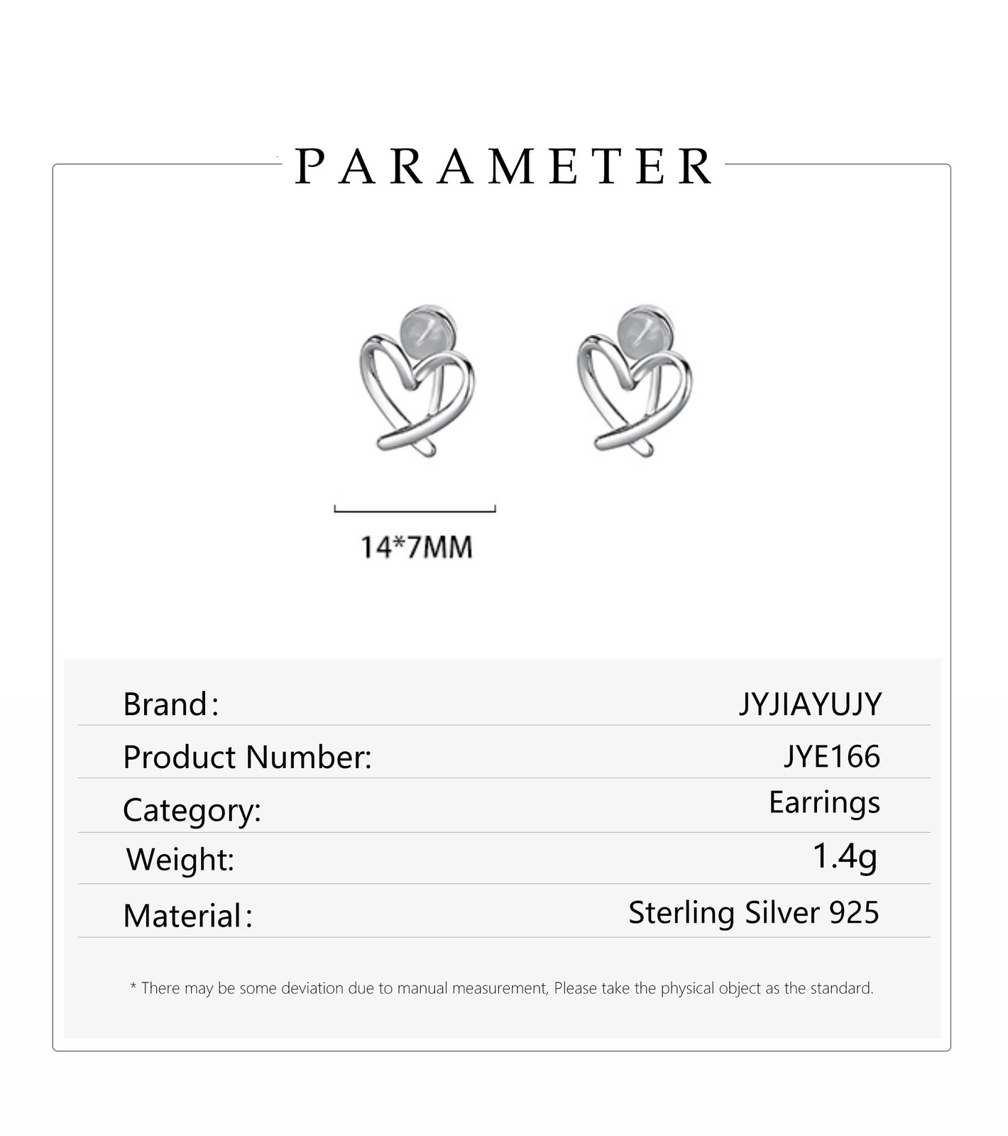 JYJIAYUJY 100% Whole Original Sterling Silver S925 Ear Clip-Ons Earrings Heart Fashion Jewelry Gift Daily Use JYE166 241220