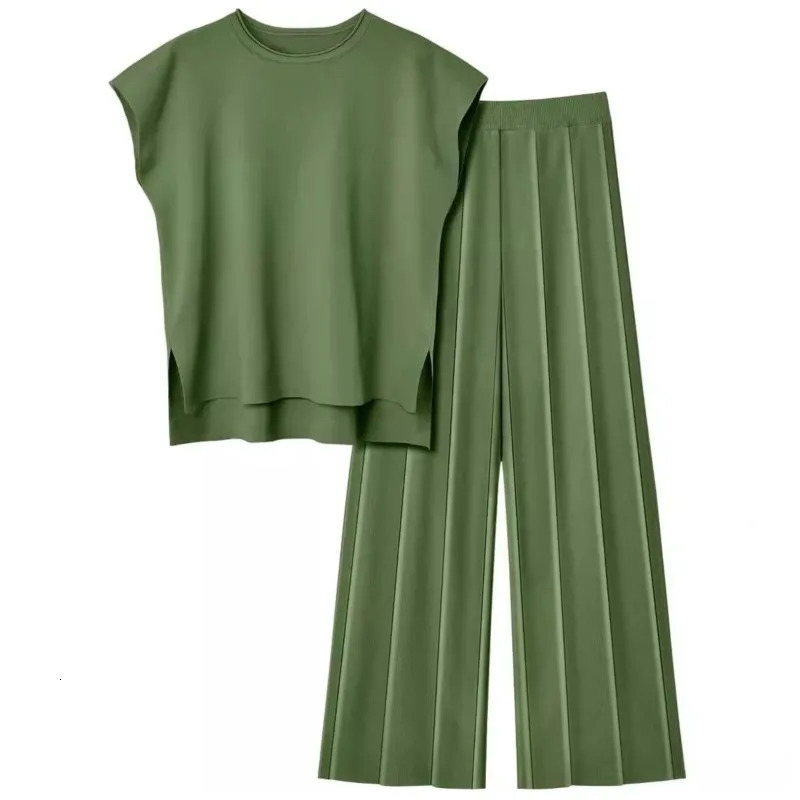 Summer pants set for women 2025 casual sleeveless loose top wide leg track womens dress 241211