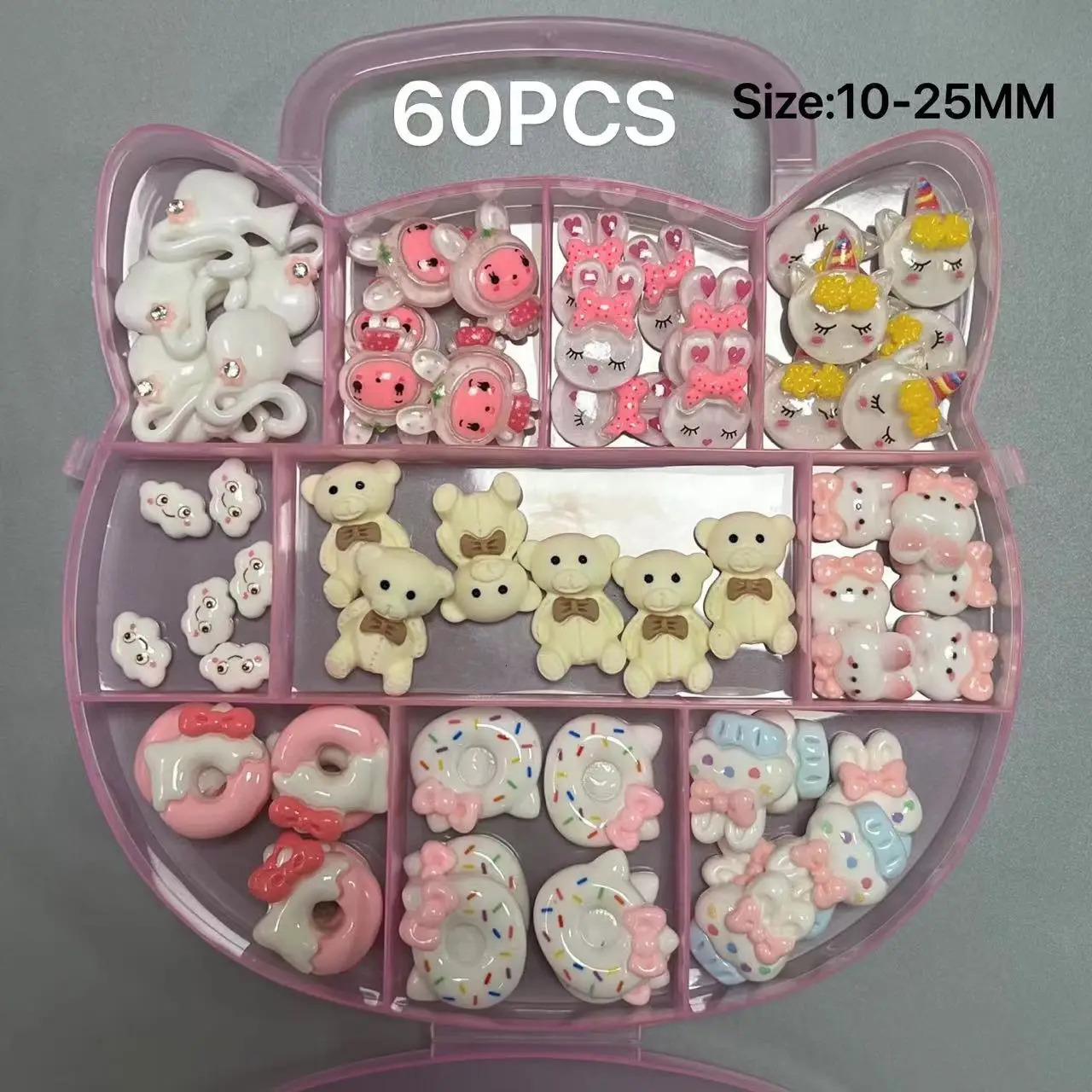 60PCS Coffee Milk White Beige Autumn Halloween Resin Parts Gems Box Set Trendy Big Kawaii 3D Fall Long Nail Art Decoration Charm 241220